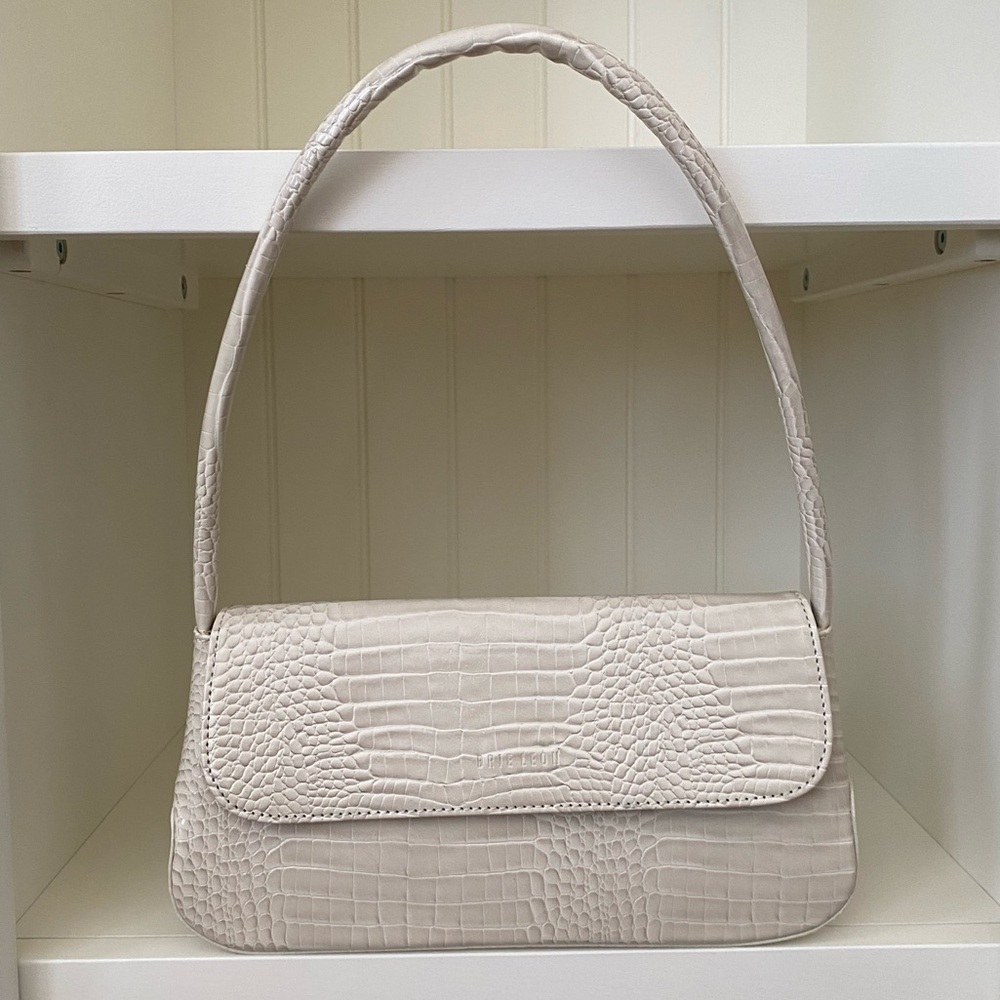 Brie Leon Camille Shoulder Bag in Recycled Bone Croc (Ivory Color)